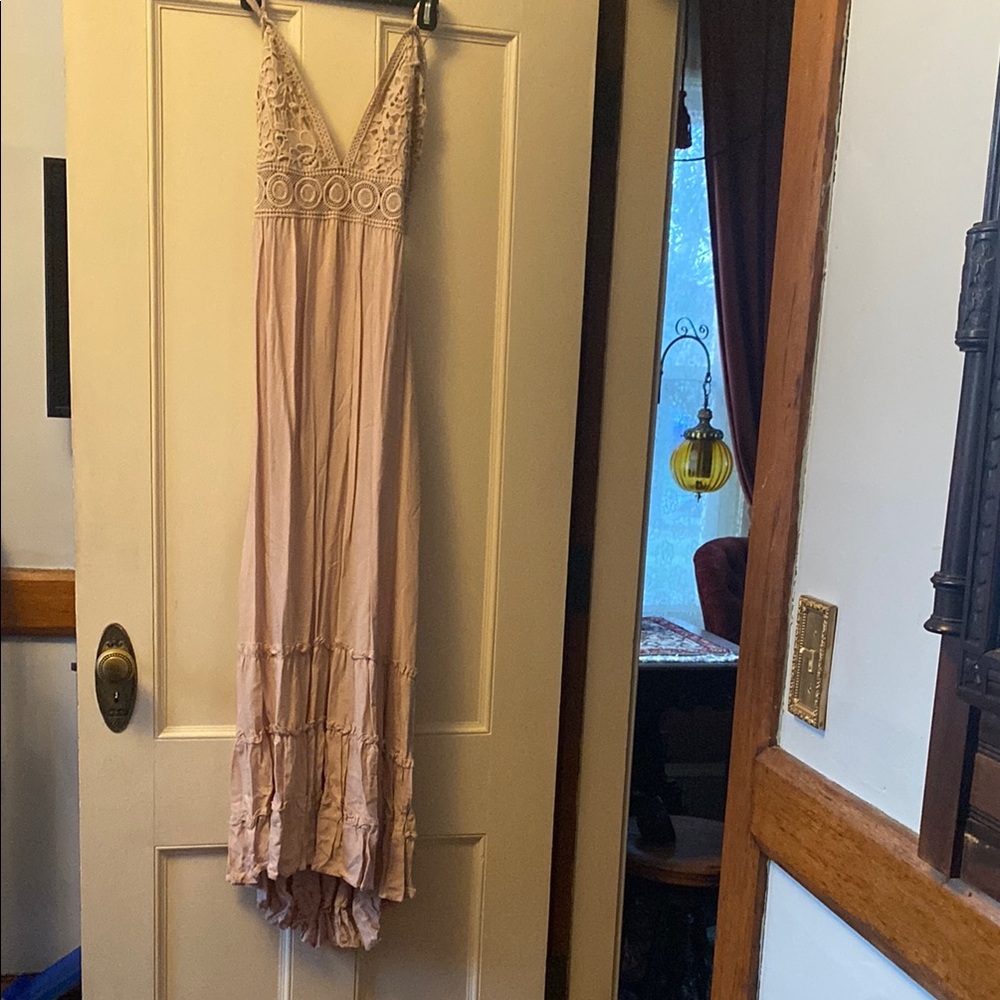 Elegant Lace Trim Maxi Dress - Pink